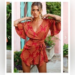 Hello Molly Red Printed Romper